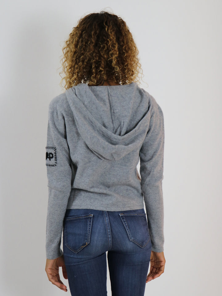 Cropped Zip up Cashmere Hoodie #SOFT GREY