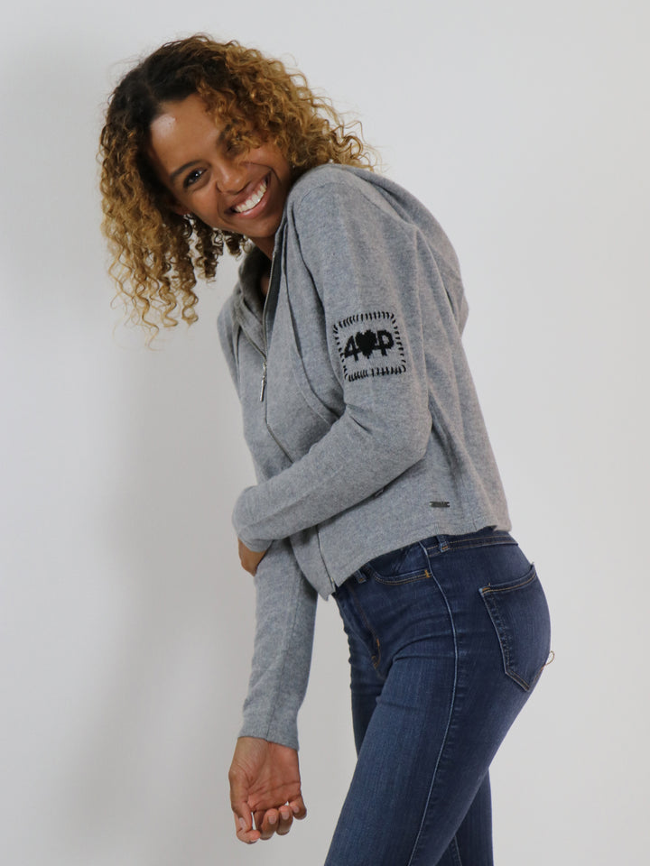 Cropped Zip up Cashmere Hoodie #SOFT GREY