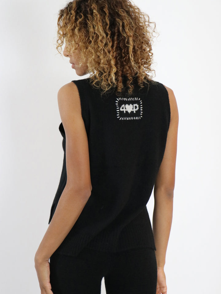 High-Low Cashmere Sleeveless Top #BLACK