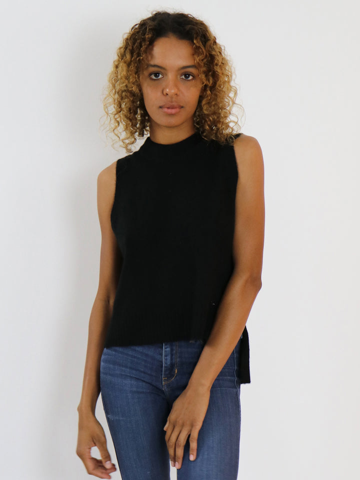 High-Low Cashmere Sleeveless Top #BLACK