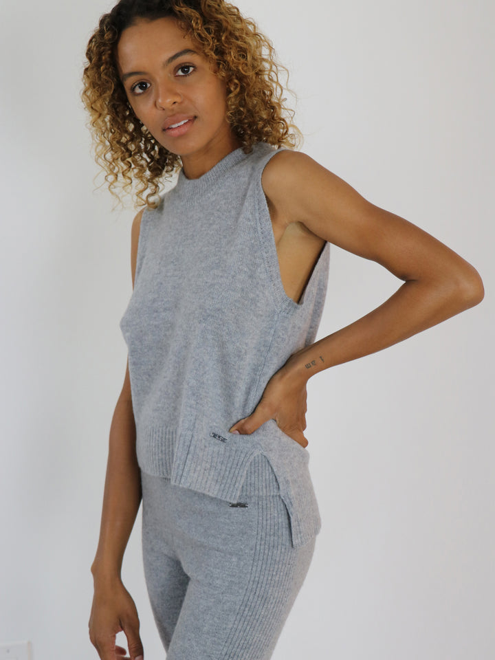 High-Low Cashmere Sleeveless Top #SOFT GREY