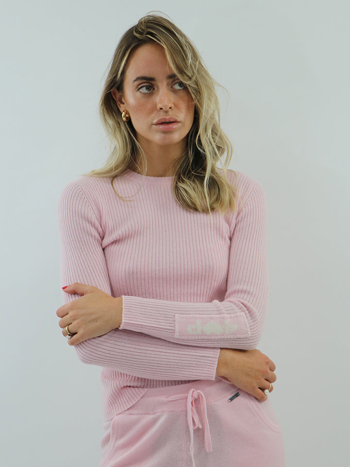 Ribbed Women Fitted Cashmere Crewneck #PETAL