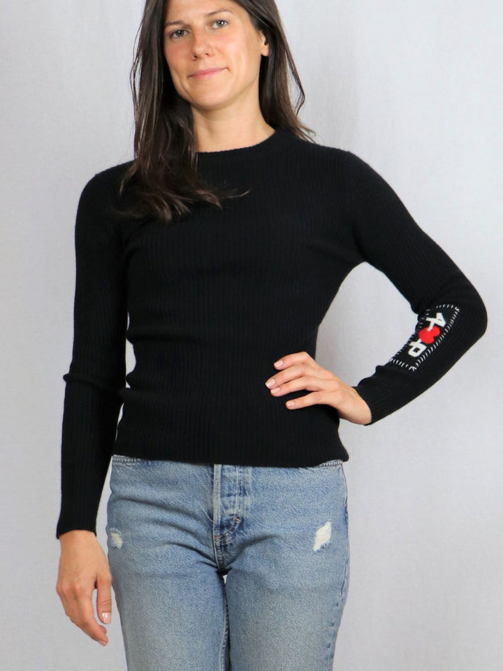 Ribbed Women Fitted Cashmere Crewneck #BLACK