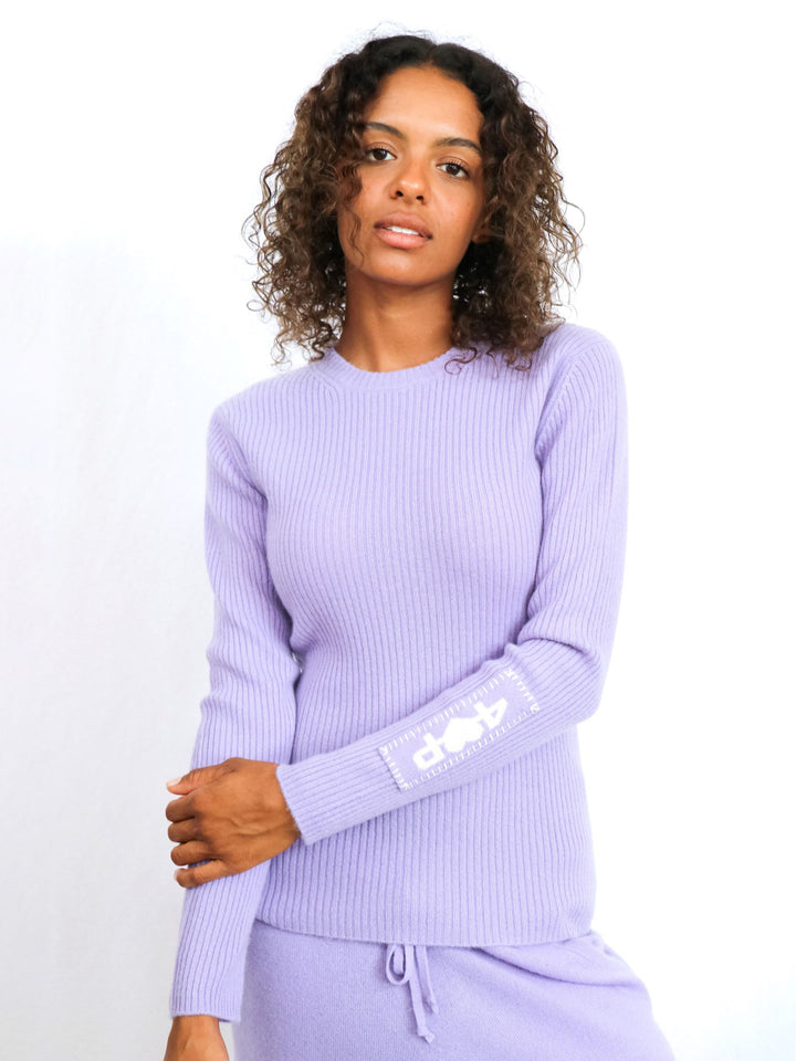Ribbed Women Fitted Cashmere Crewneck #LAVENDER