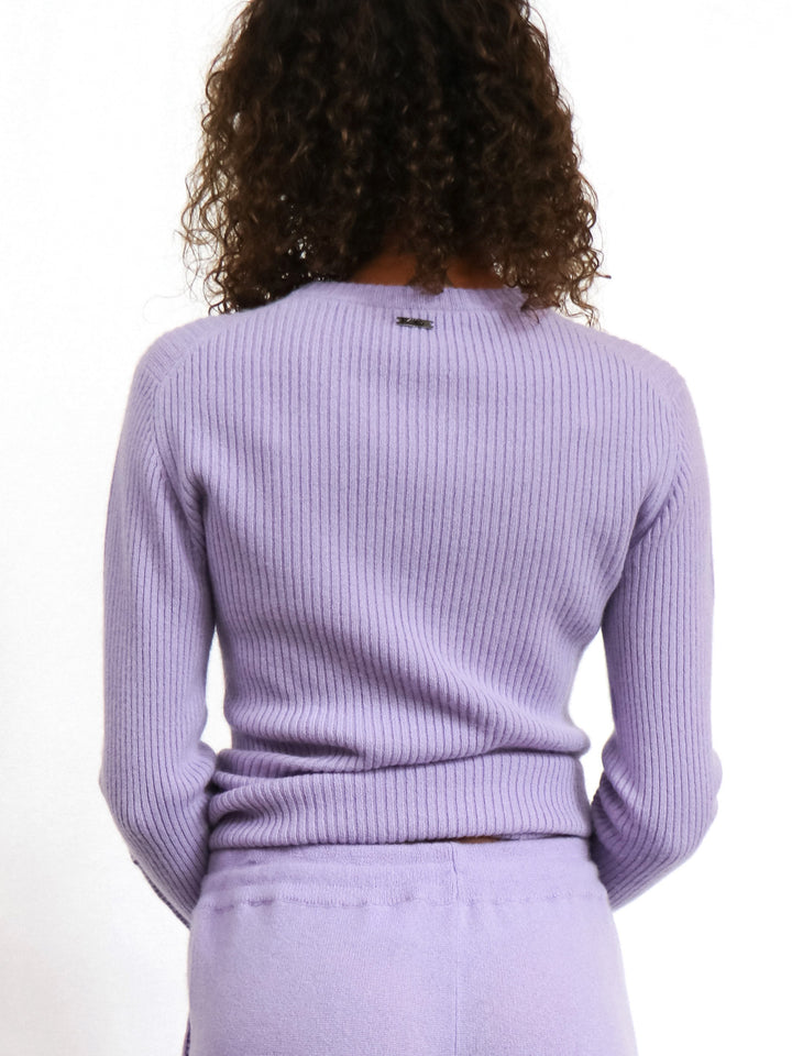 Ribbed Women Fitted Cashmere Crewneck #LAVENDER