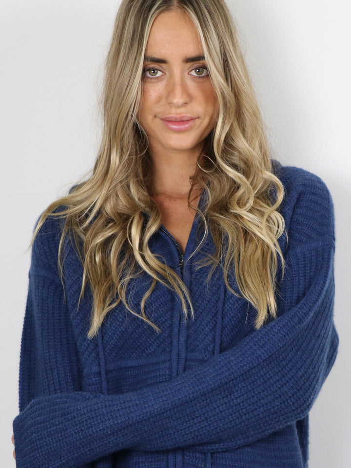 Cashmere Hooded Cardigan #DUTCH BLUE