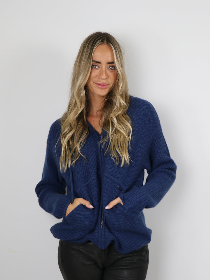 Cashmere Hooded Cardigan #DUTCH BLUE