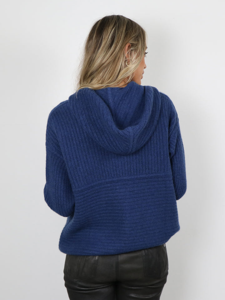 Cashmere Hooded Cardigan #DUTCH BLUE