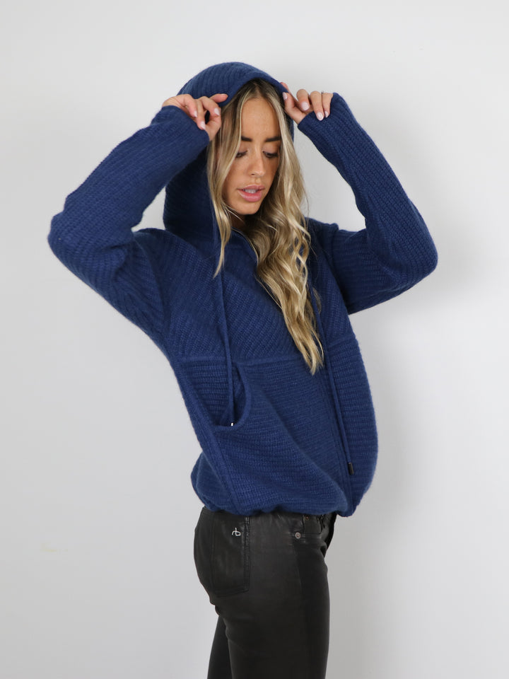 Cashmere Hooded Cardigan #DUTCH BLUE