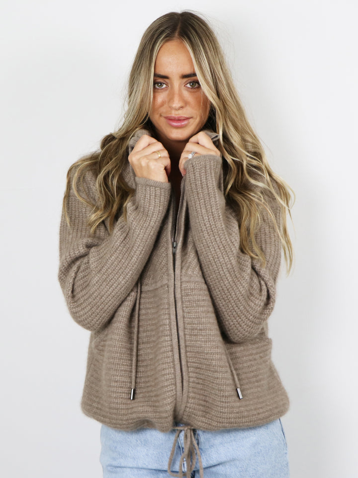 Cashmere Hooded Cardigan #FAWN