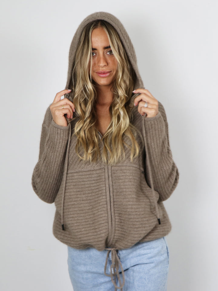 Cashmere Hooded Cardigan #FAWN