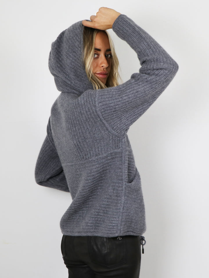 Cashmere Hooded Cardigan #SKY GREY