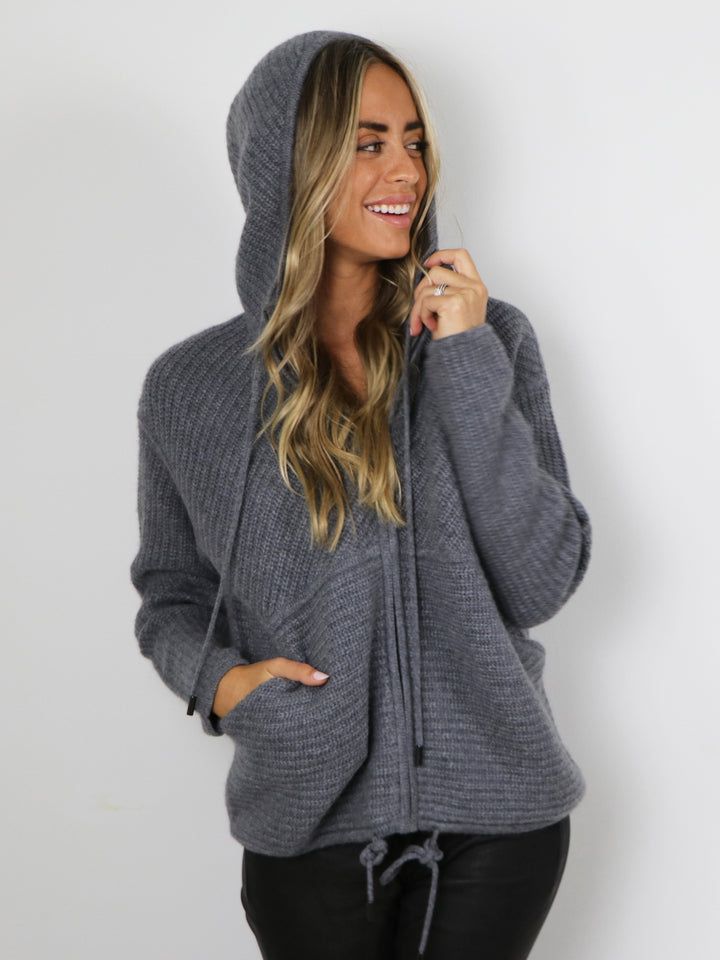 Cashmere Hooded Cardigan #SKY GREY 