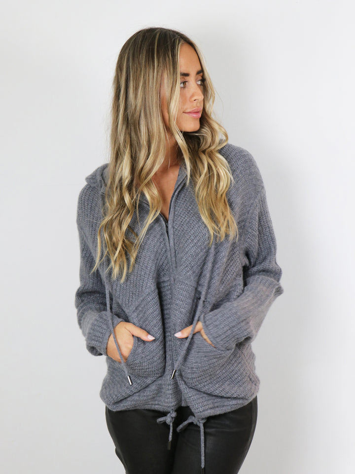 Cashmere Hooded Cardigan #SKY GREY 