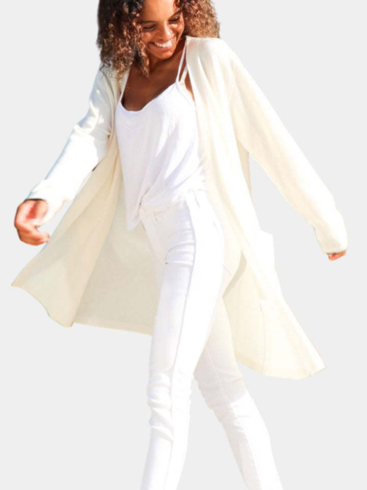 Knee Length Women Cashmere Open Cardigan #PEARL