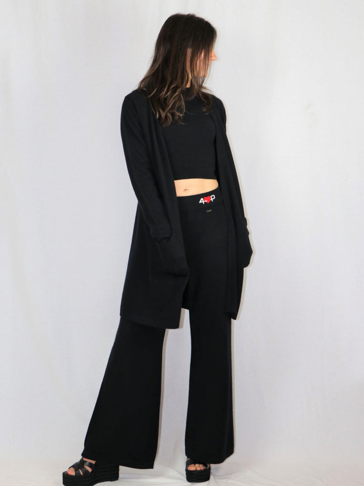 Knee Length Women Cashmere Open Cardigan #BLACK