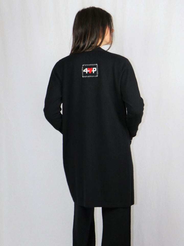 Knee Length Women Cashmere Open Cardigan #BLACK