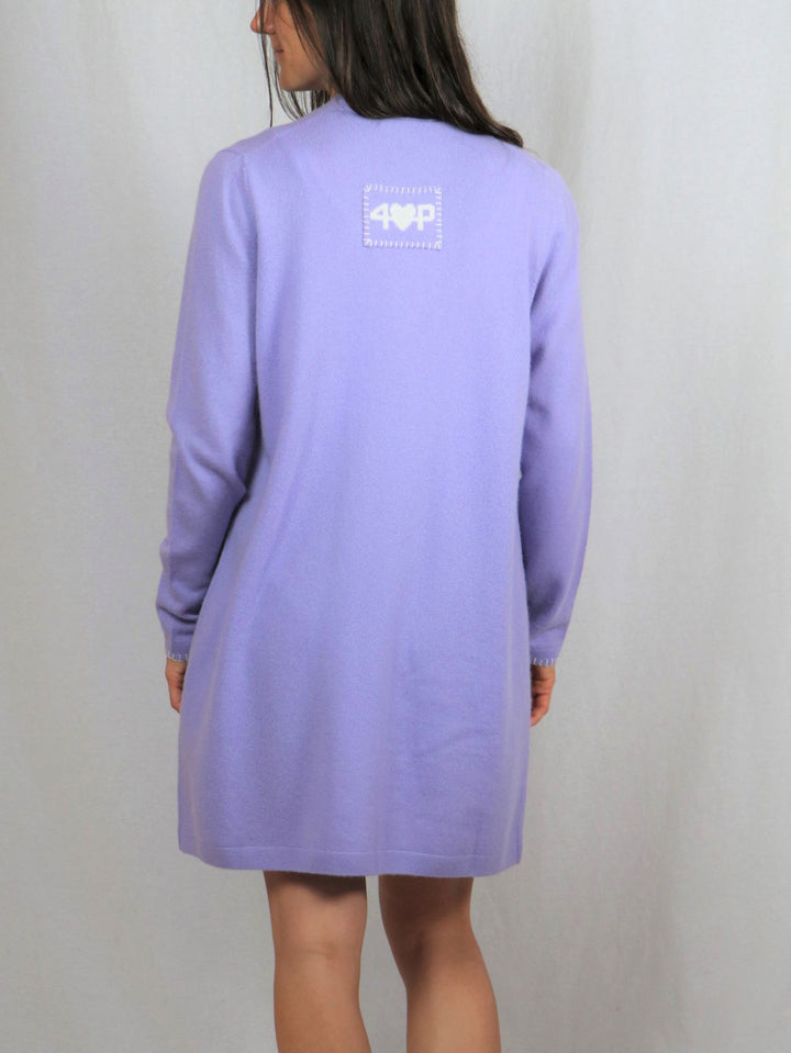 Knee Length Women Cashmere Open Cardigan #LAVENDER