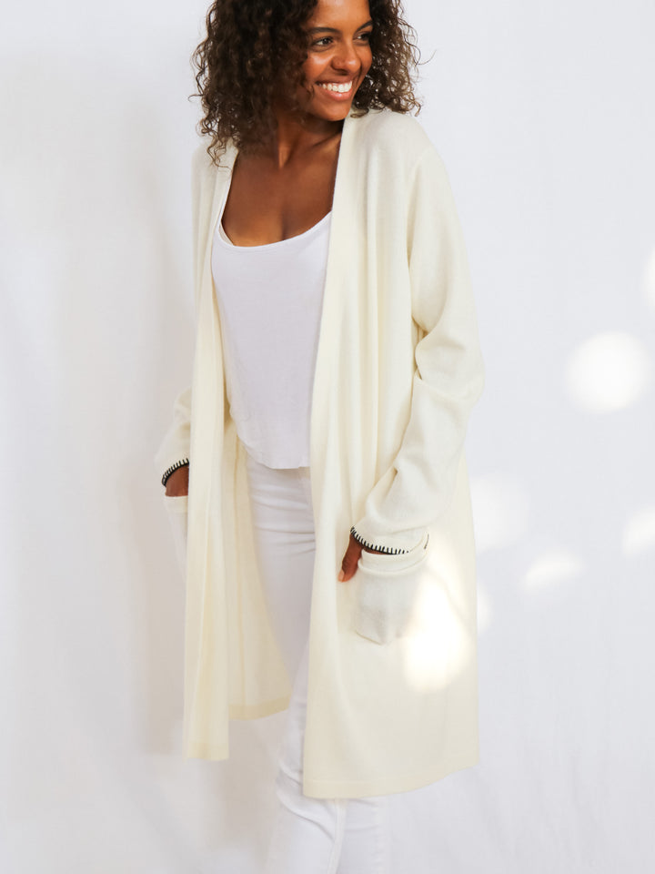 Knee Length Women Cashmere Open Cardigan #PEARL