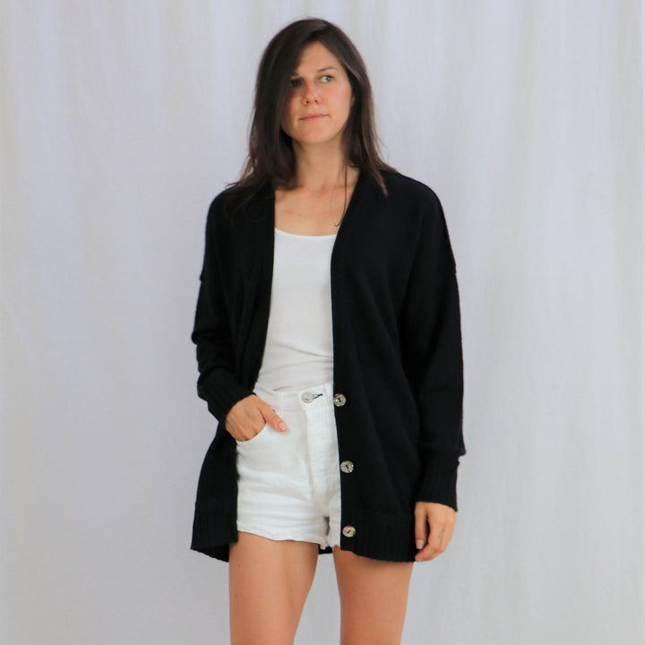 Ultra Light 3 Buttons Women Cashmere Cardigan #BLACK