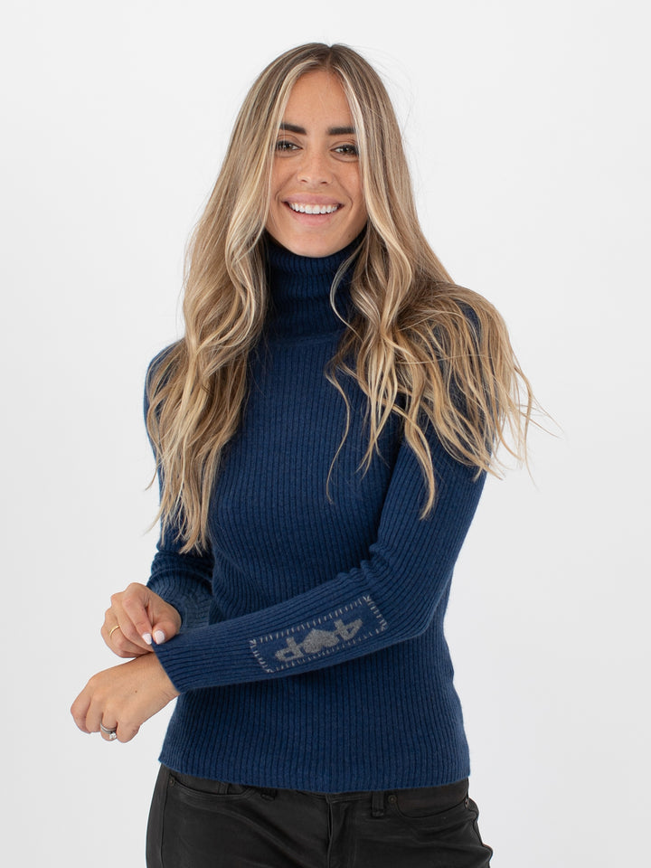 Cashmere Ribbed Turtleneck #DUTCH BLUE
