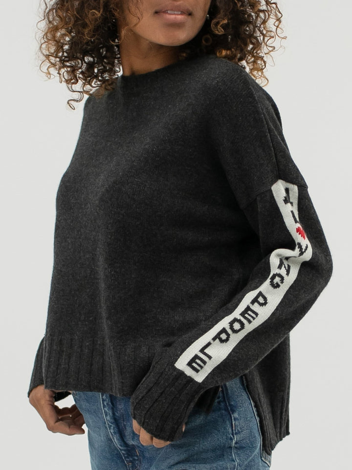 Cashmere Crewneck with High and Low Hem #CHARCOAL