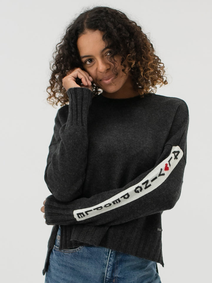 Cashmere Crewneck with High and Low Hem #CHARCOAL