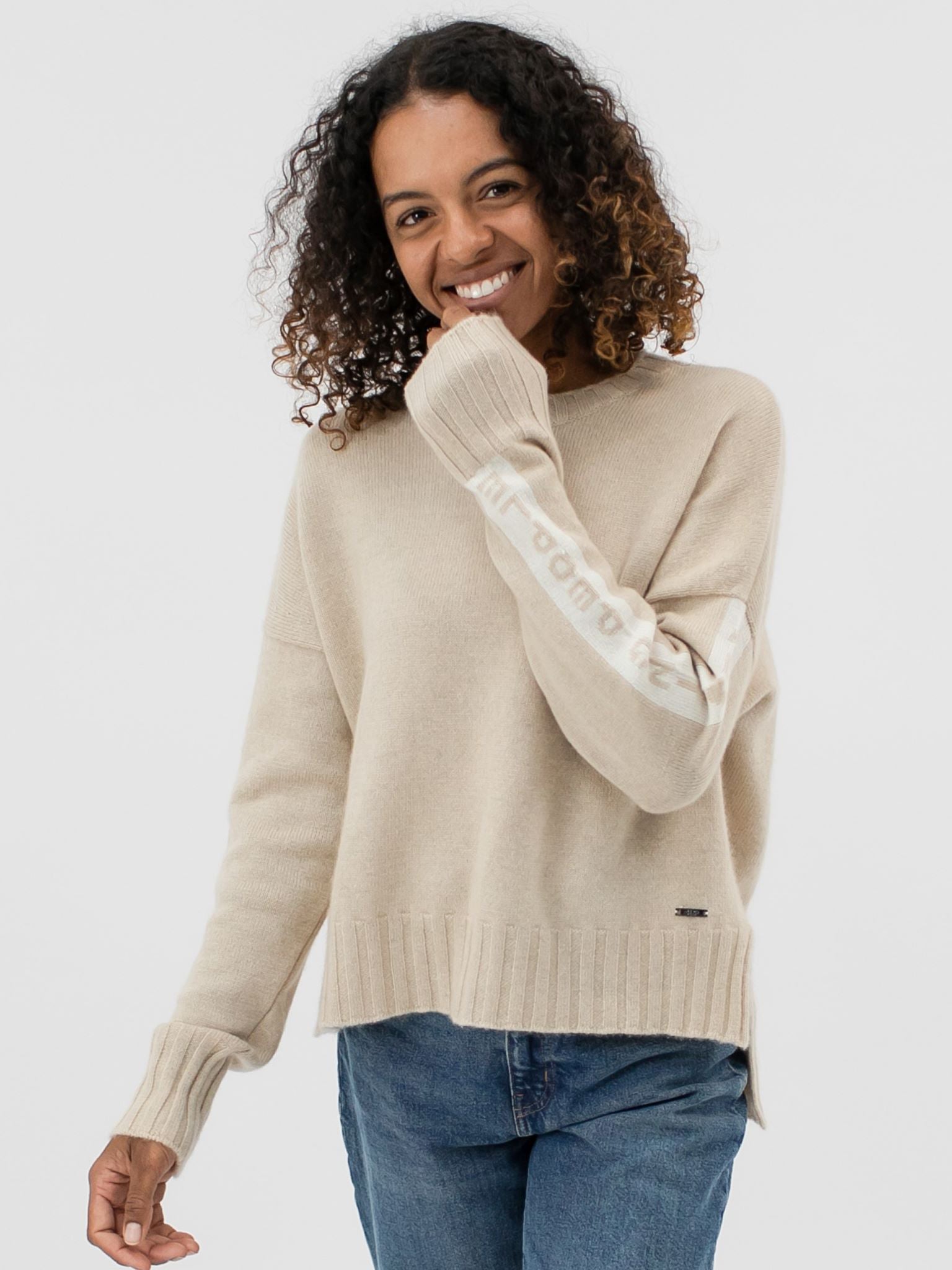 Cashmere Crewneck with High and Low Hem