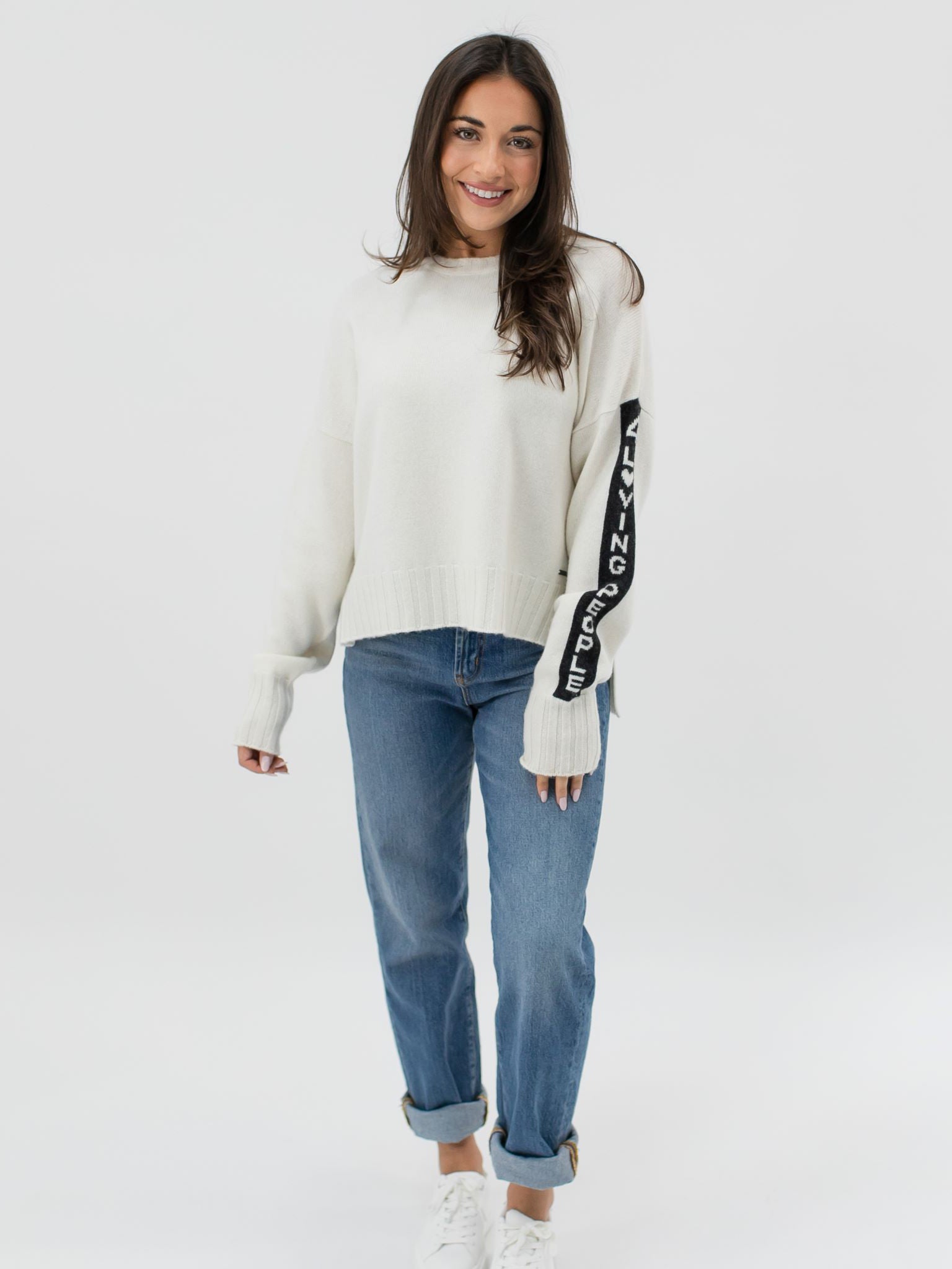 Cashmere Crewneck with High and Low Hem