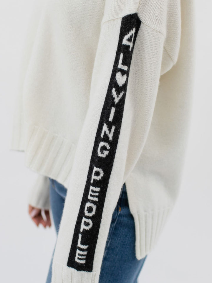 Cashmere Crewneck with High and Low Hem  #PEARL