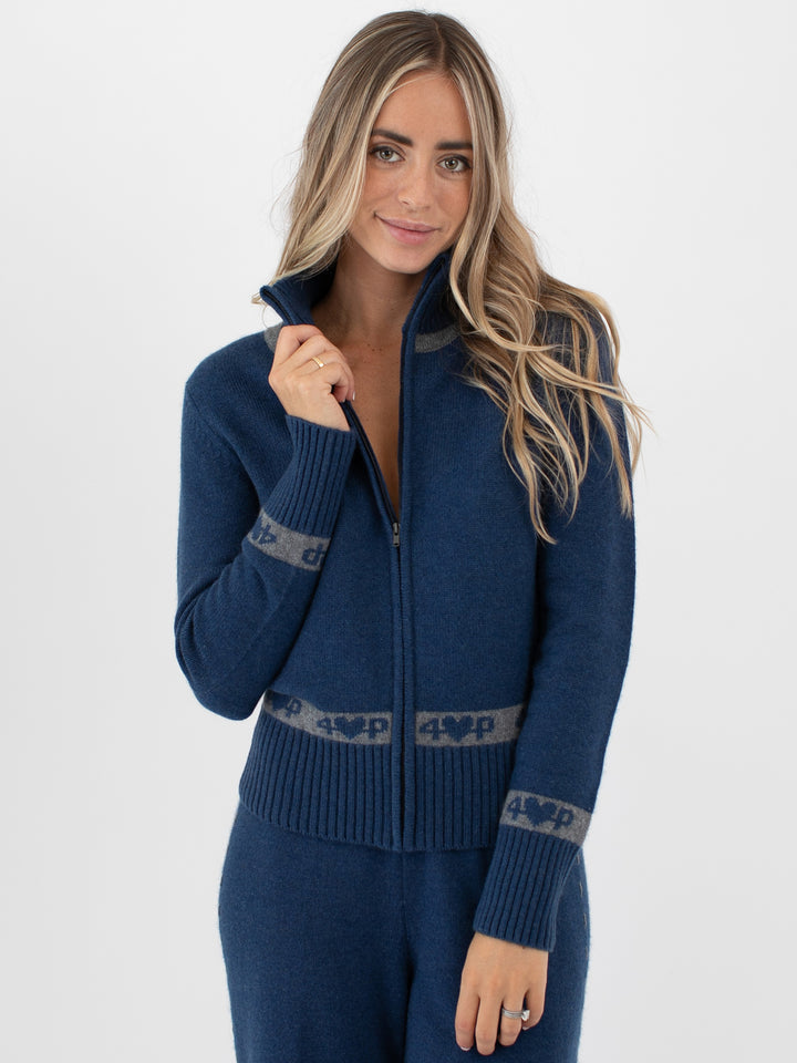 Cashmere Zip-Up Cardigan #DUTCH BLUE