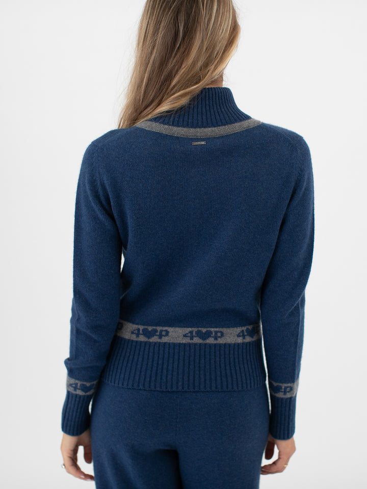 Cashmere Zip-Up Cardigan #DUTCH BLUE