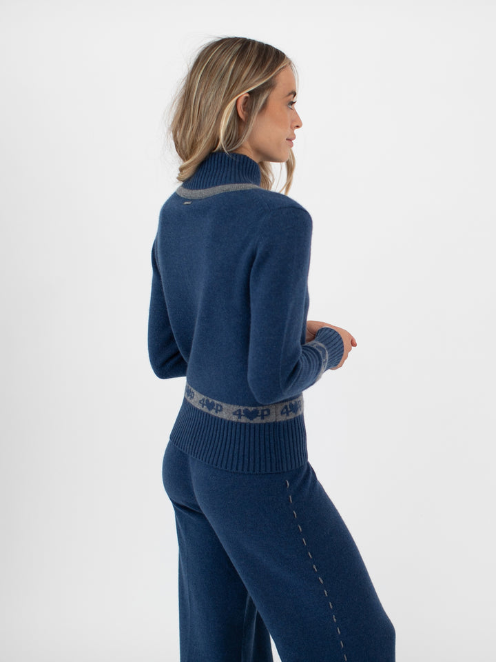 Cashmere Zip-Up Cardigan #DUTCH BLUE