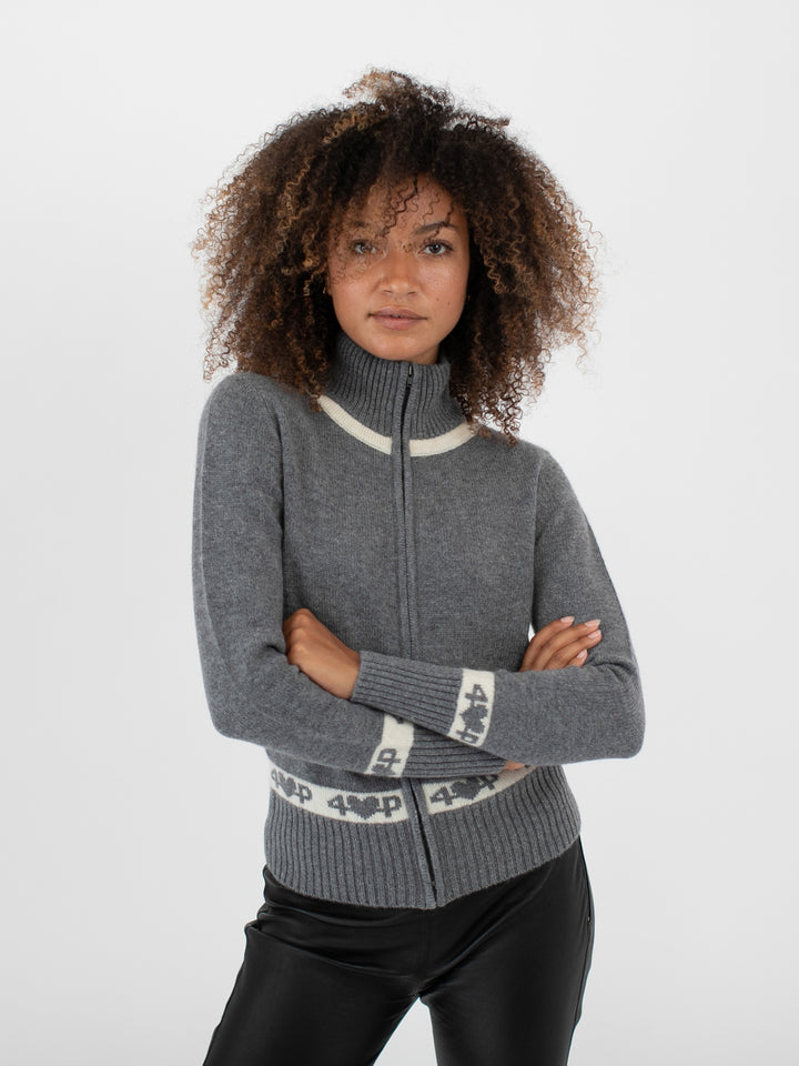Cashmere Zip-Up Cardigan #SKY GREY