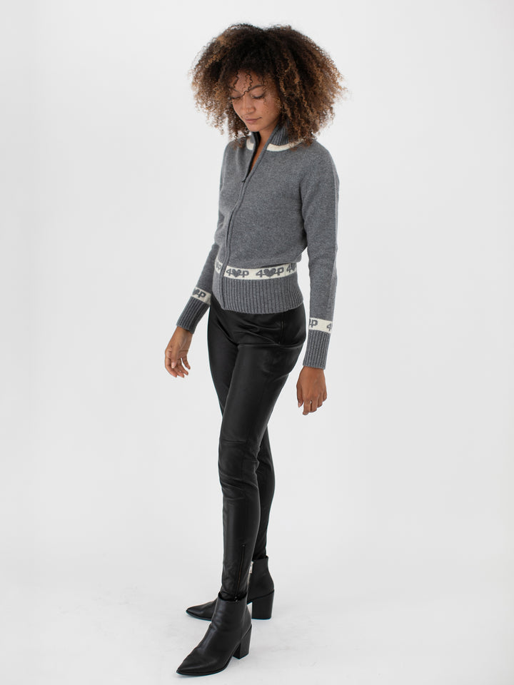 Cashmere Zip-Up Cardigan #SKY GREY