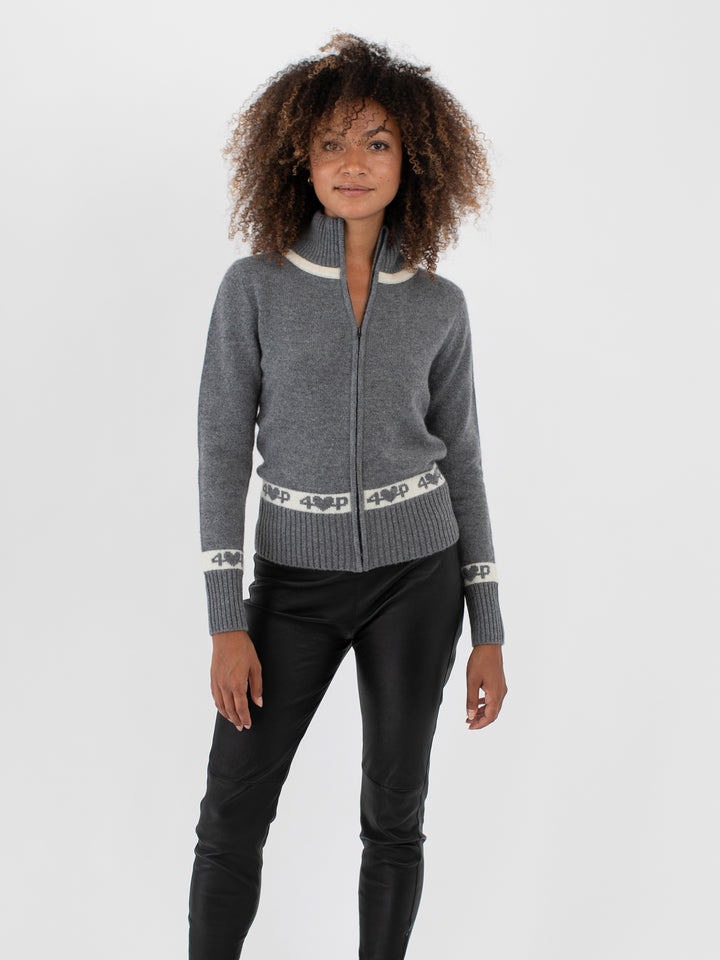 Cashmere Zip-Up Cardigan #SKY GREY