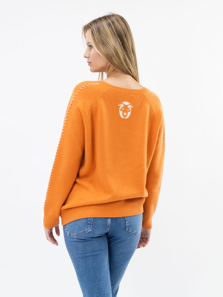 V Neck Cashmere Sweater with detailed Stitching #CLEMENTINE
