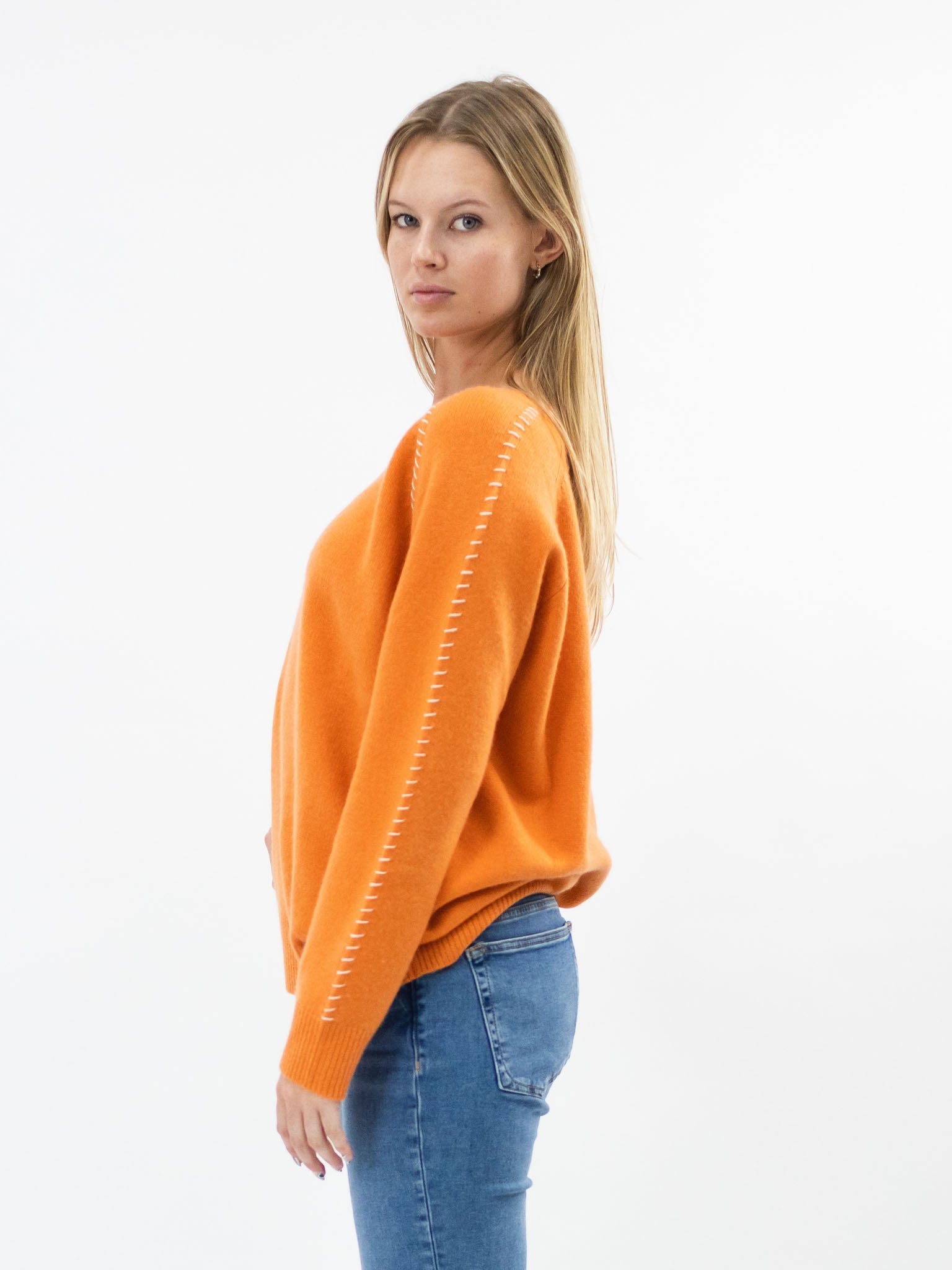 V Neck Cashmere Sweater with detailed Stitching