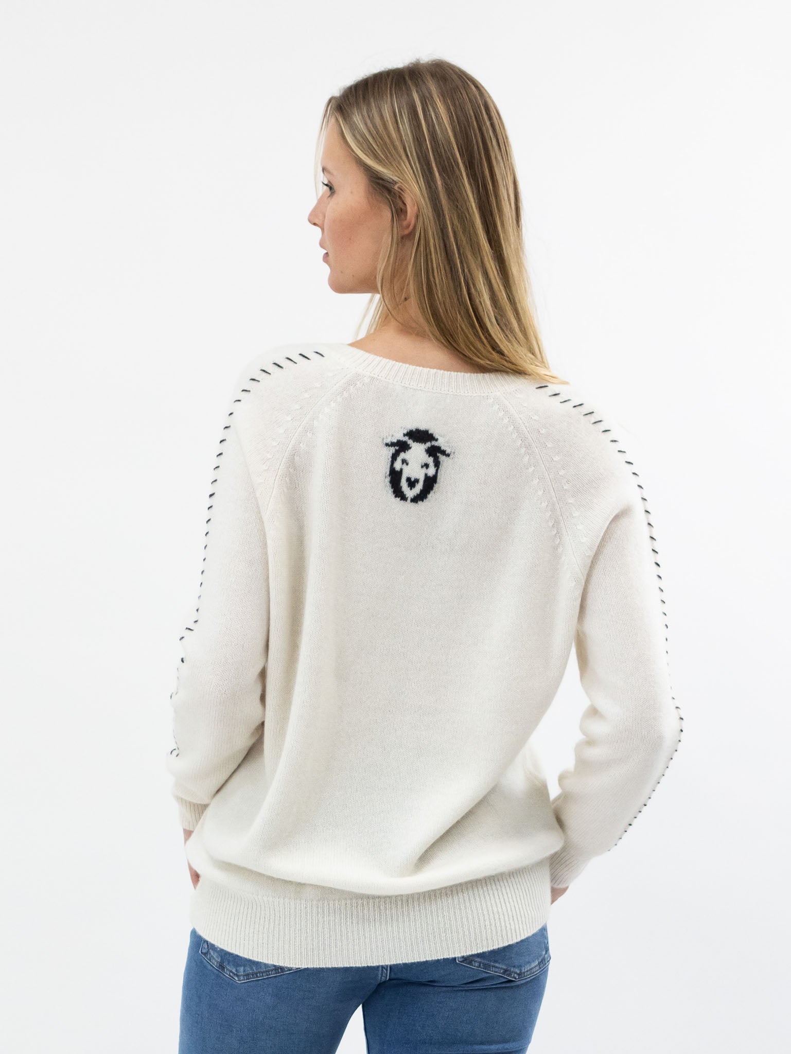 V Neck Cashmere Sweater with detailed Stitching