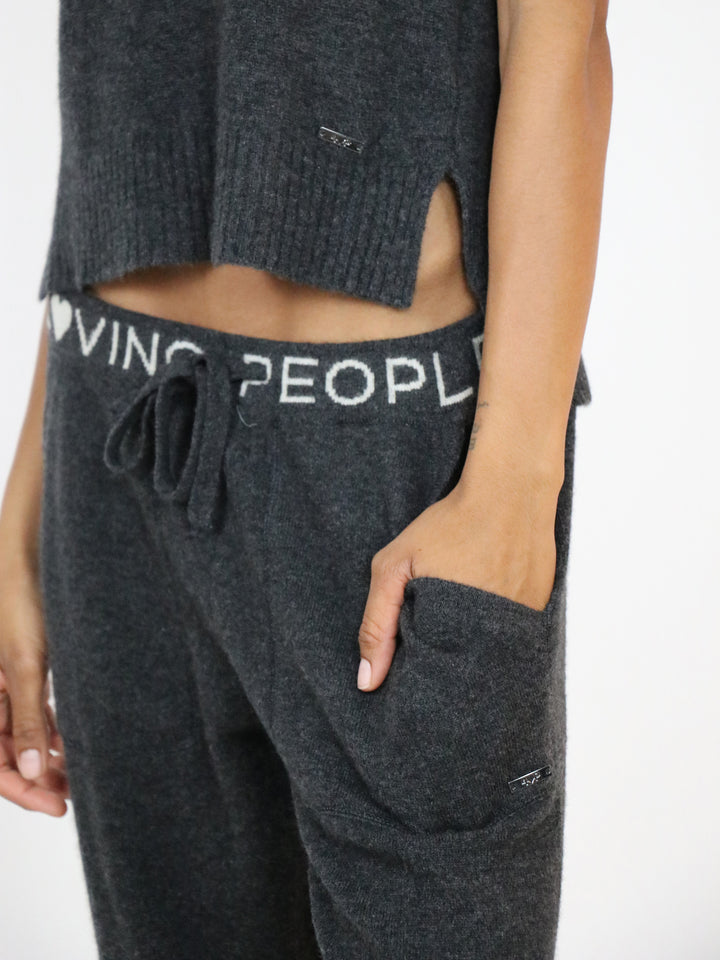 Cashmere Sweatpants with Intarsia at waistband #CHARCOAL