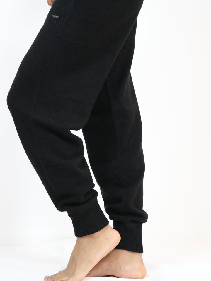 Cashmere Sweatpants with Intarsia at waistband #BLACK