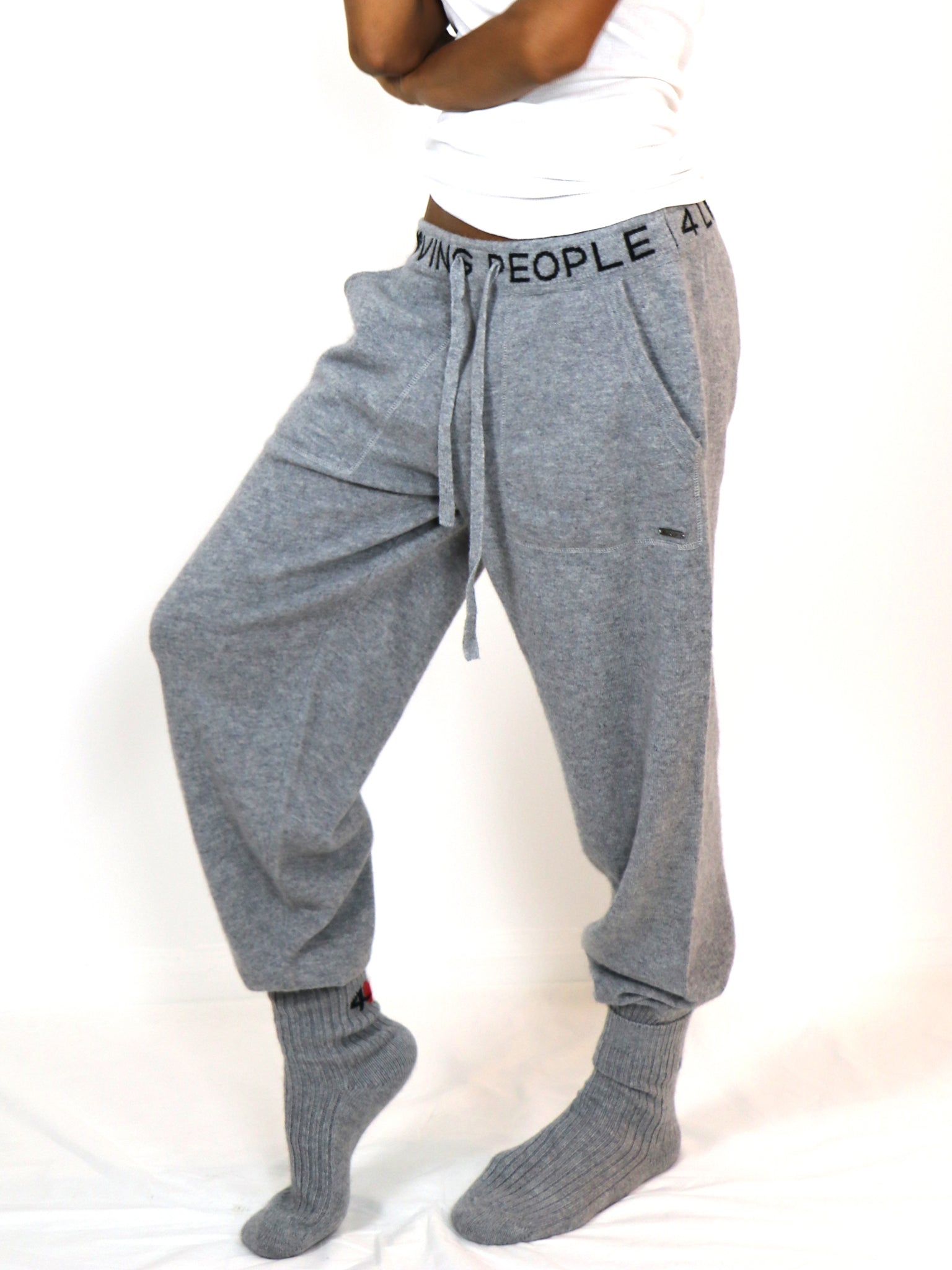 Cashmere Sweatpants with Intarsia at waistband