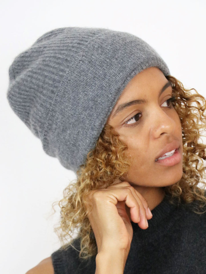 Ribbed Cashmere Beanie #SOFT GREY