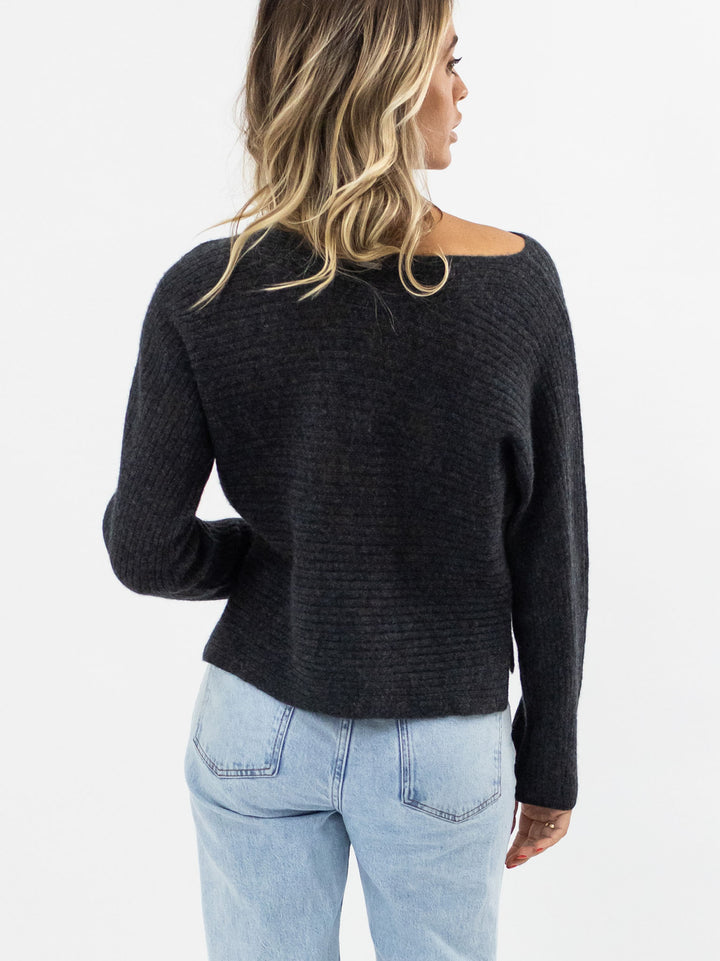 Soft Open Weave Cashmere Boatneck Sweater #CHARCOAL