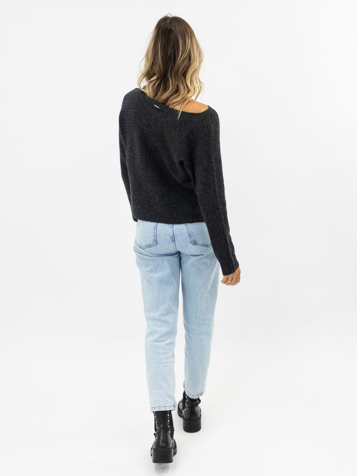 Soft Open Weave Cashmere Boatneck Sweater #CHARCOAL