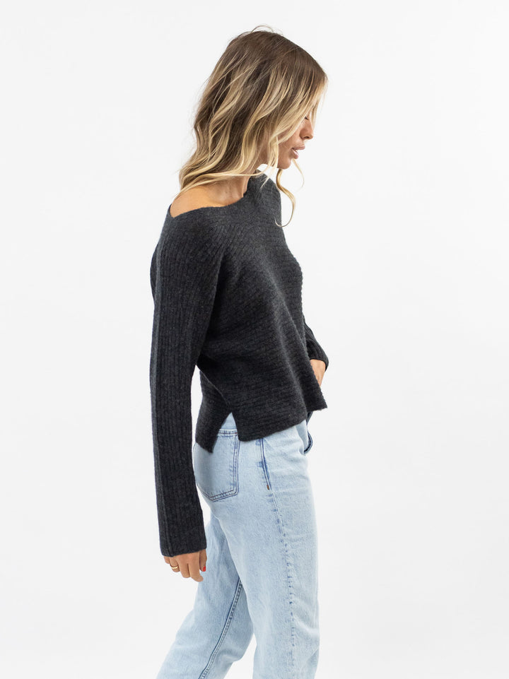 Soft Open Weave Cashmere Boatneck Sweater #CHARCOAL