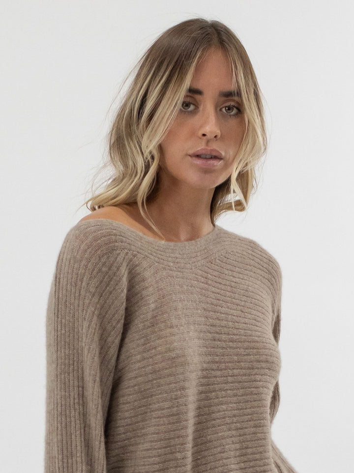 Soft Open Weave Cashmere Boatneck Sweater #FAWN
