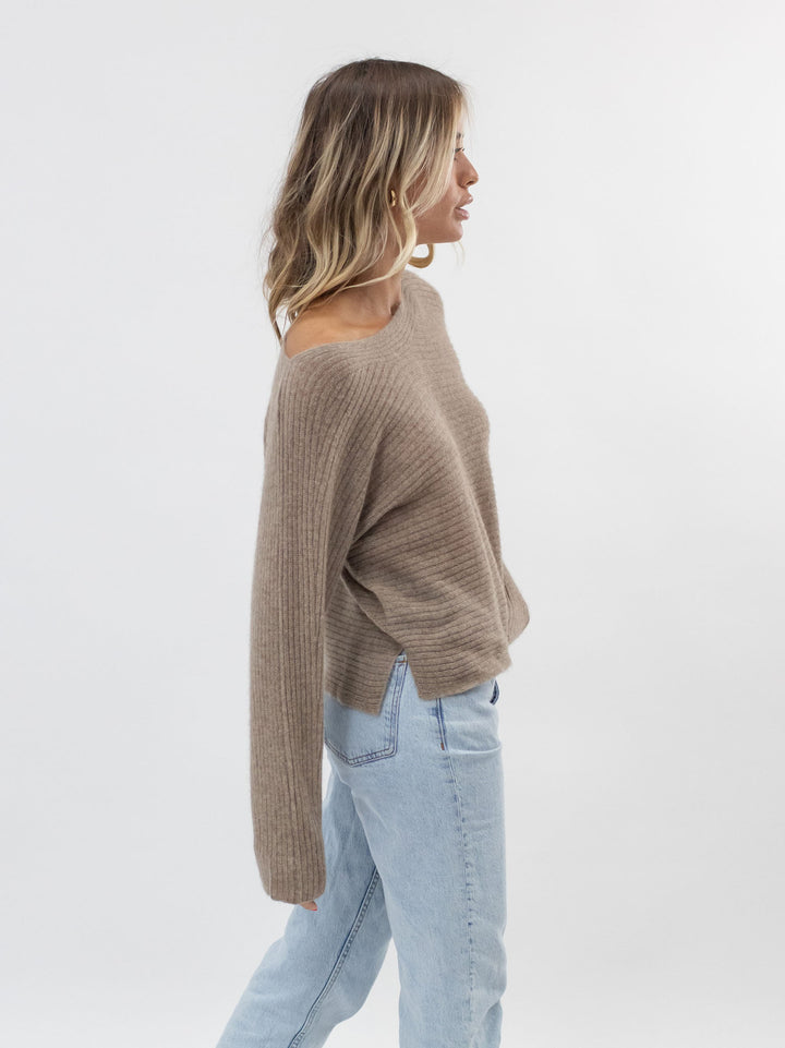 Soft Open Weave Cashmere Boatneck Sweater #FAWN