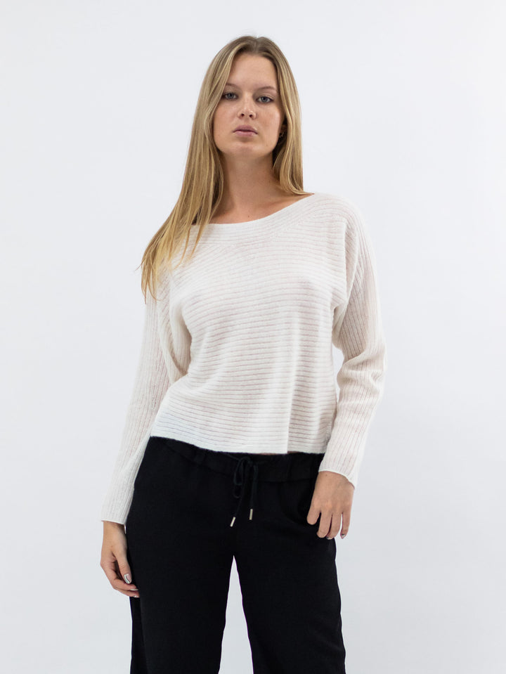 Soft Open Weave Cashmere Boatneck Sweater #PEARL