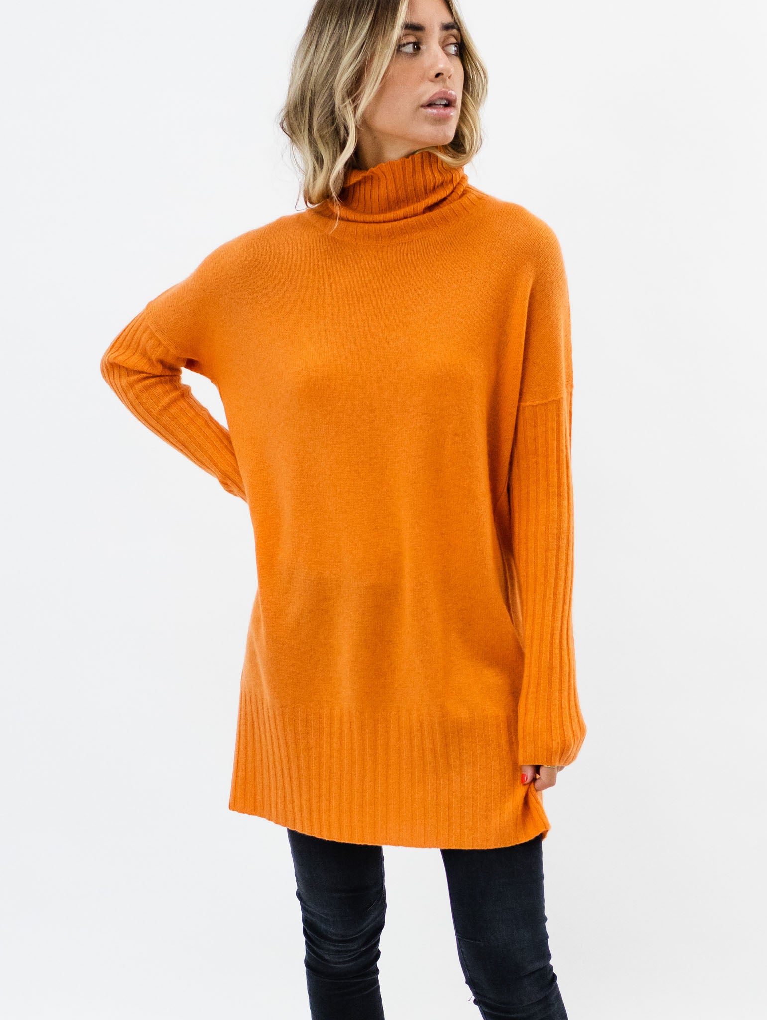 Long Cashmere Turtleneck Sweater